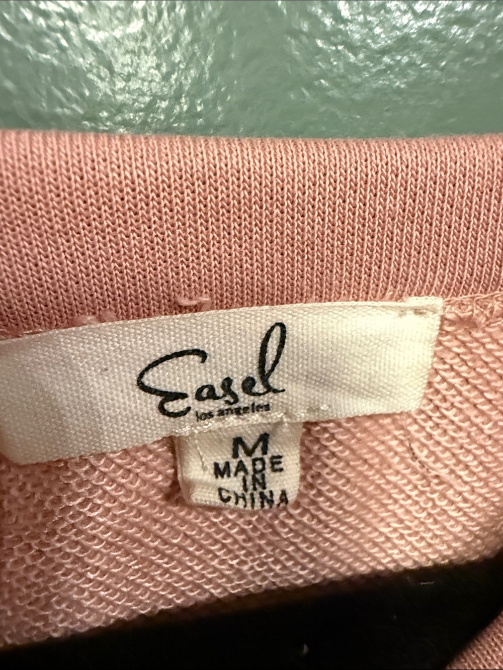 easel Pink Knit Top with Distressed Denim Sleeves - Picture 4 of 8